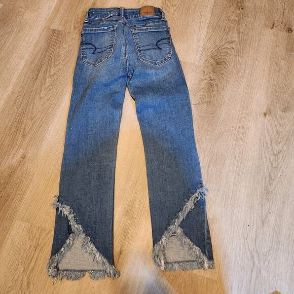 American Eagle Outfitters Hi Rise Jegging Crop Shark Bite 00 Short Jeans Blue - Picture 3 of 9